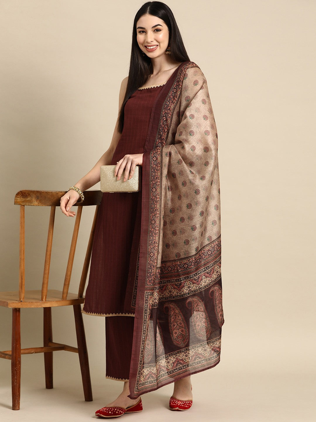 Women Pure Cotton Kurta with Trousers & With Dupatta