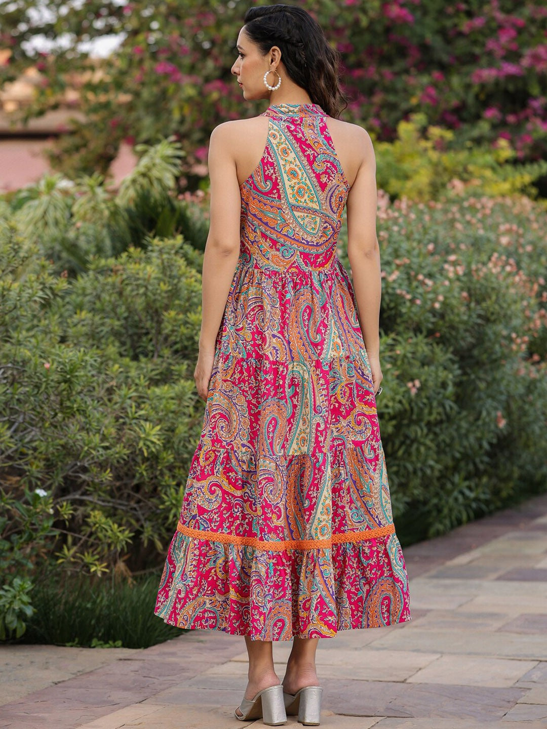 Ethnic Motifs Printed Maxi Fit & Flare Tiered Pure Cotton Ethnic Dress