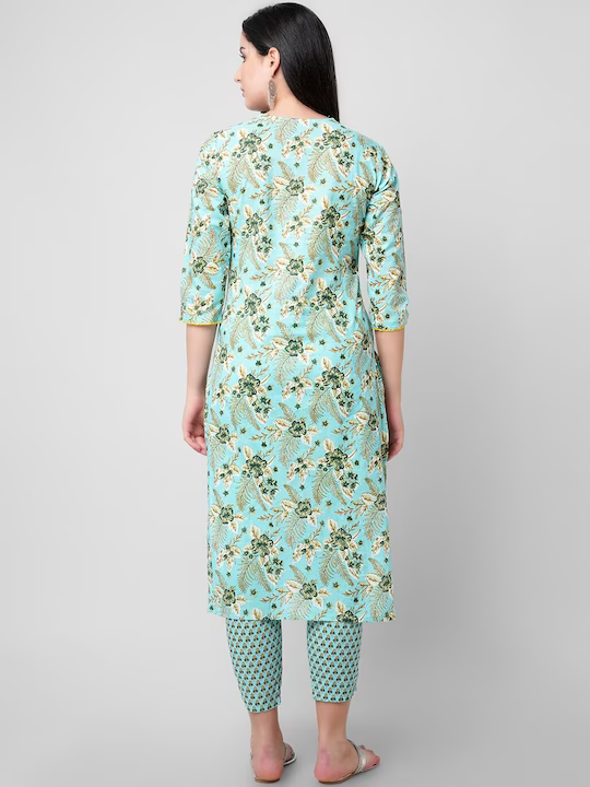 Floral Printed Regular Gotta Patti Pure Cotton Kurta with Trousers