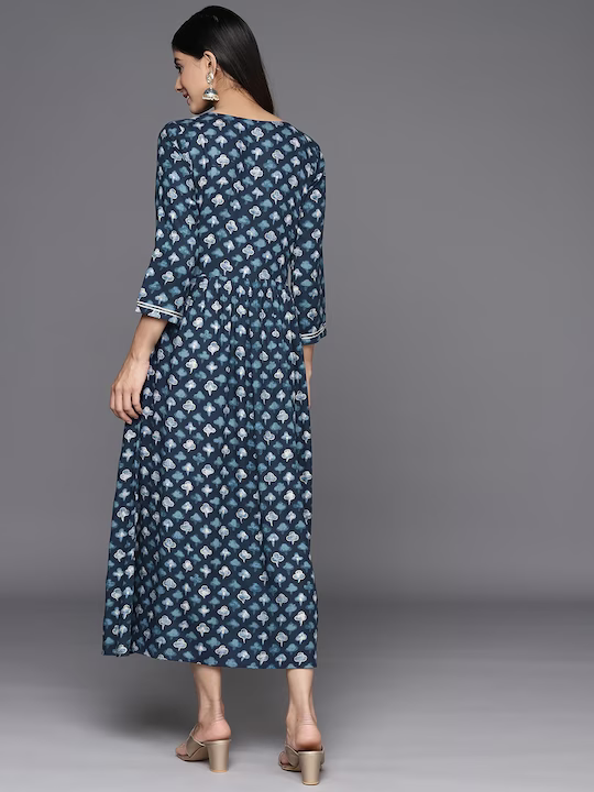 Ethnic Motifs Embellished Fit & Flare Midi Ethnic Dress
