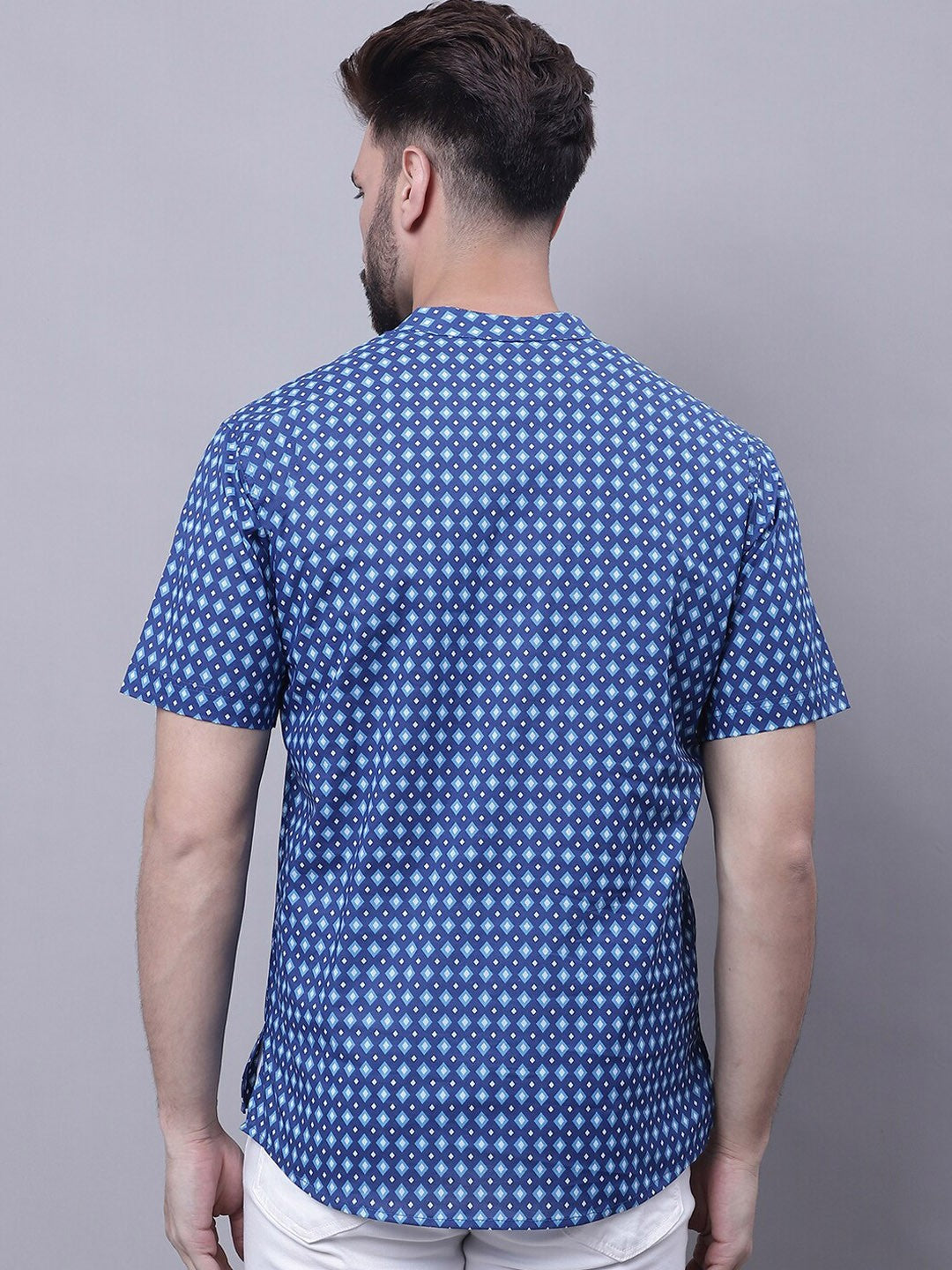 Geometric Printed Band Collar Pure Cotton Kurta