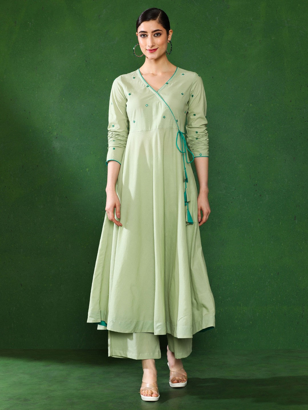 Angrakha Style Cotton Flared Kurta With Palazzos