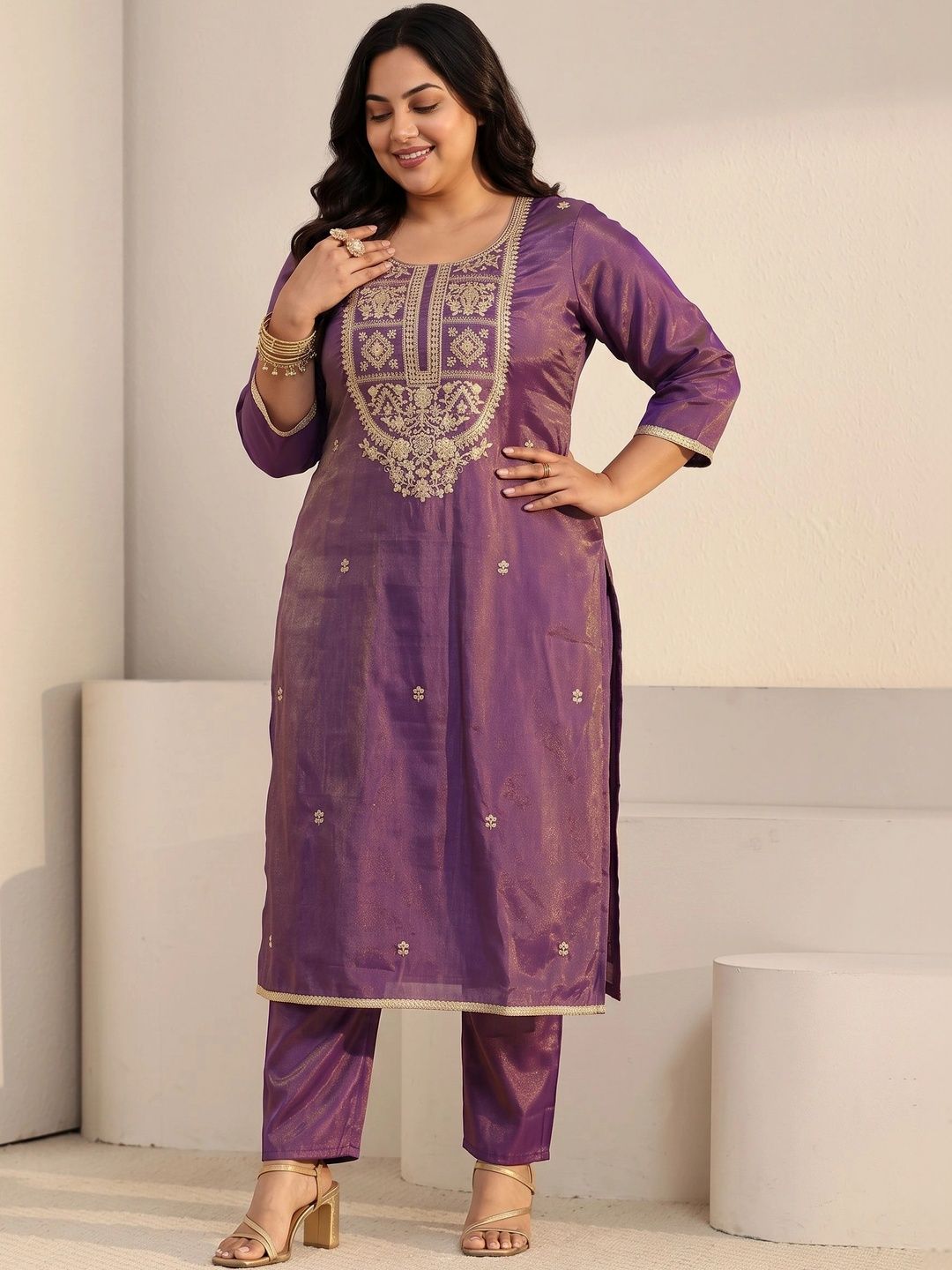 Women Ethnic Motifs Embroidered Regular Thread Work Kurta with Trousers & With Dupatta