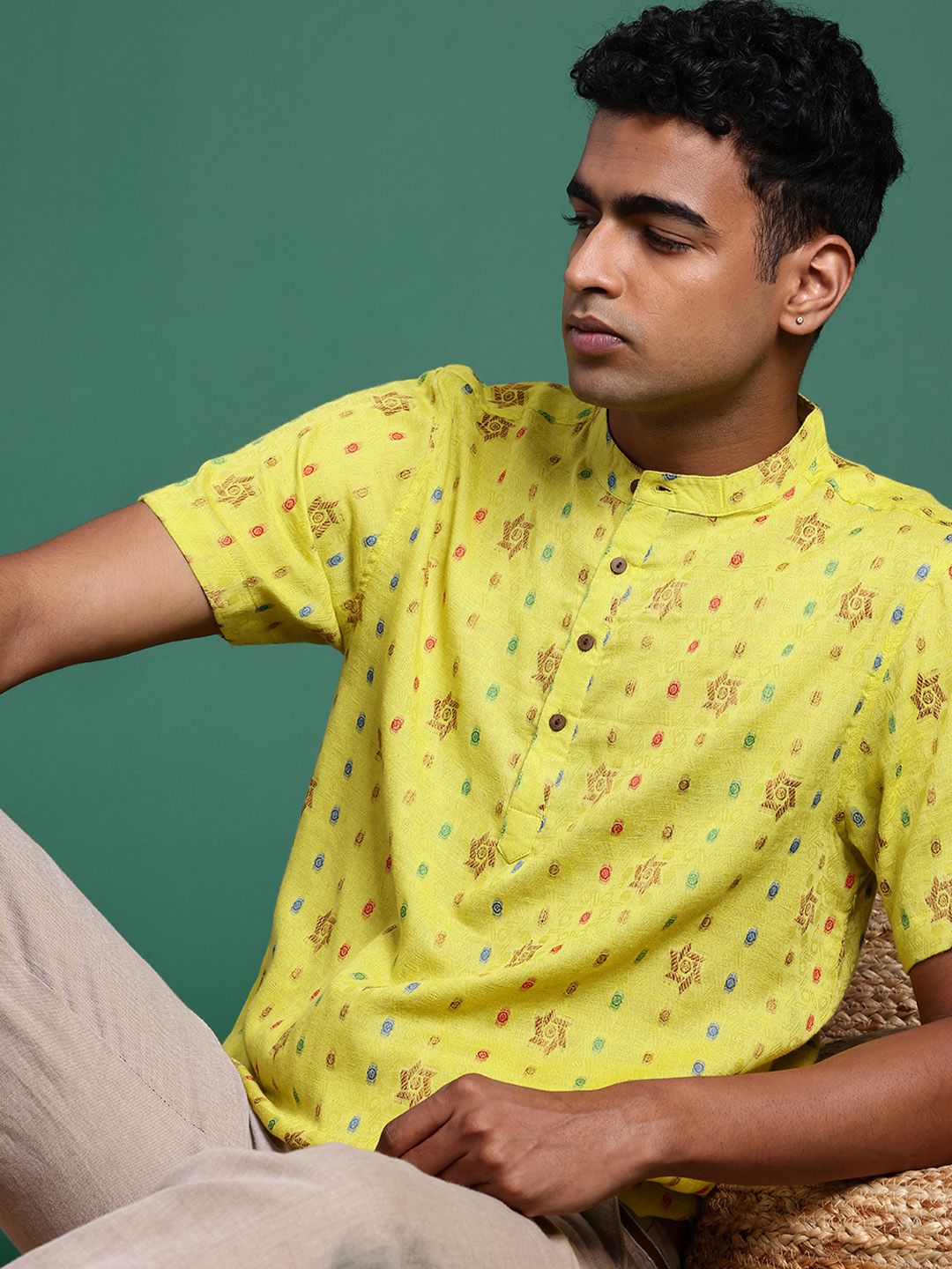 Pure Cotton Ethnic Motifs Woven Design Jacquard Kurta