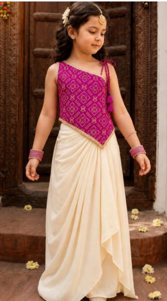 Girls Ethnic Motifs Printed Regular Top with Skirt