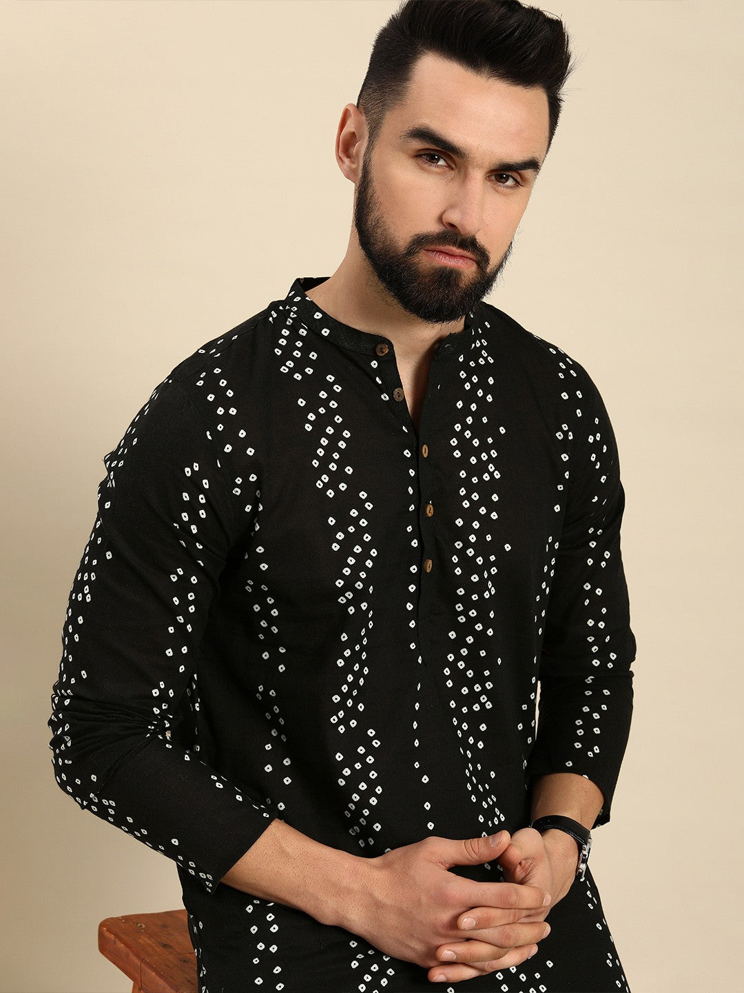 Men Bandhani Printed Pure Cotton Kurta