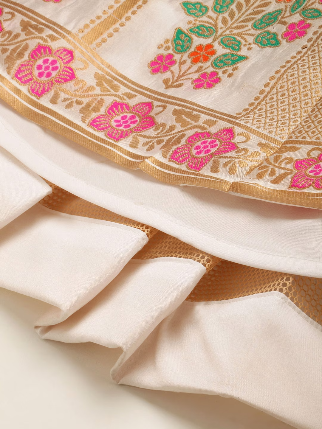 Women White Pink Made To Measure Ethnic Motifs A-Line Maxi Dress