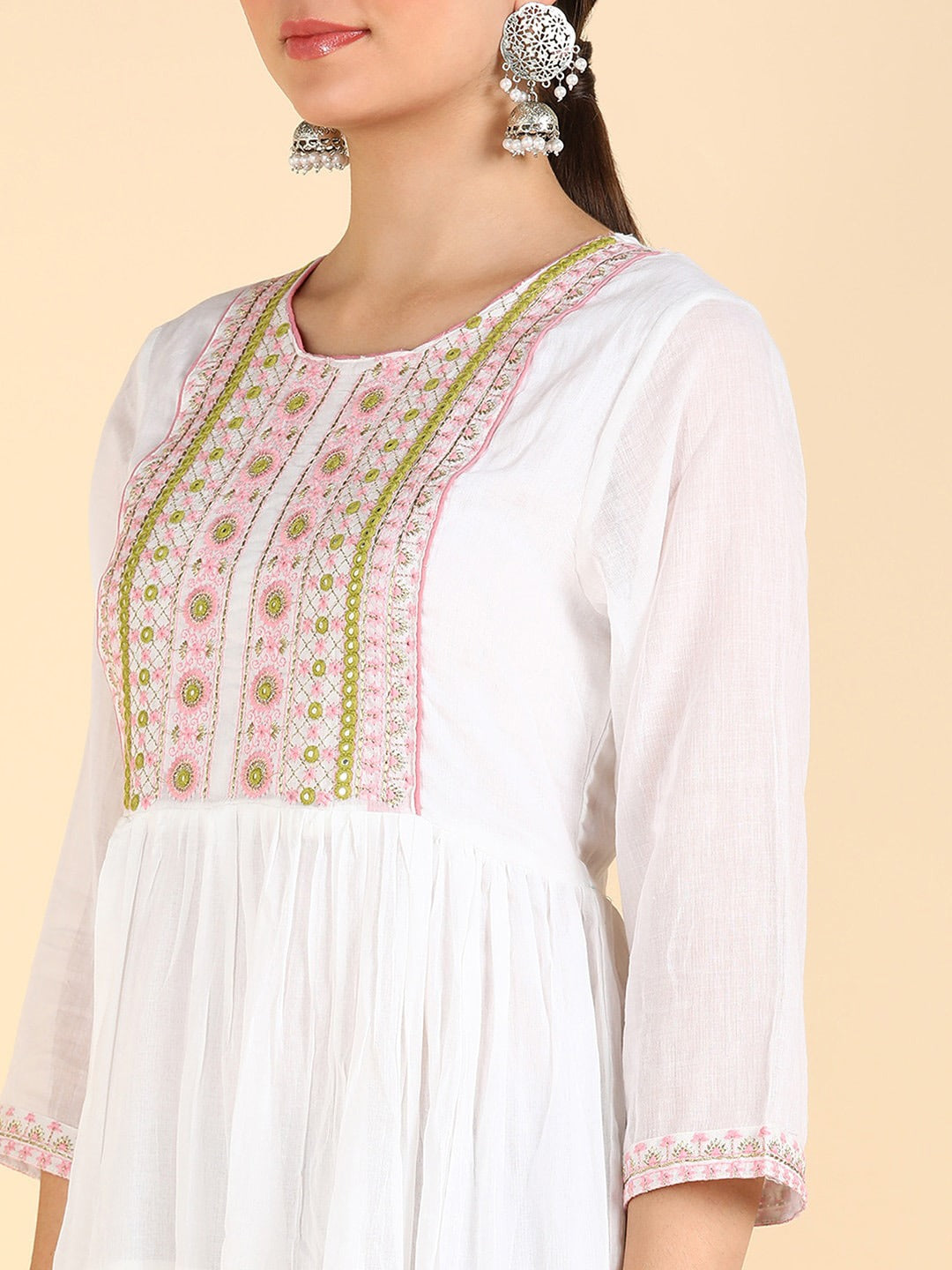 Ethnic Motifs Embroidered Fit & Flared Ethnic Dress With Dupatta