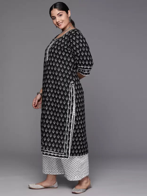 Women Cotton Blend Kurta Palazzo Set
