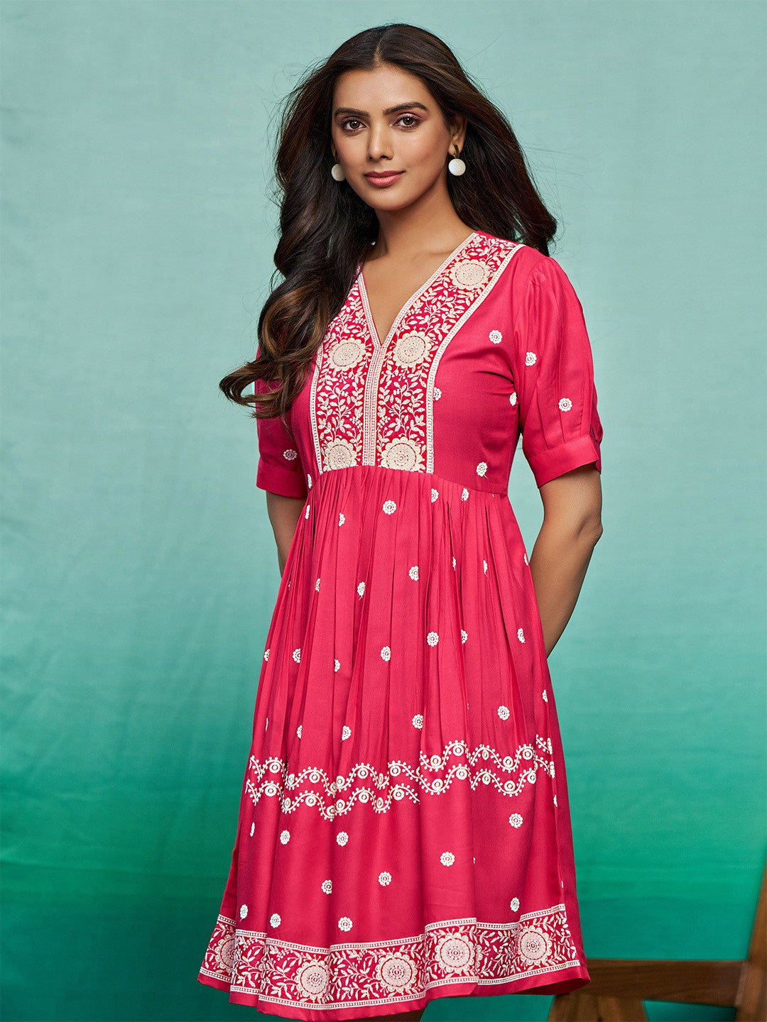 Embroidered Fit & Flare Dress