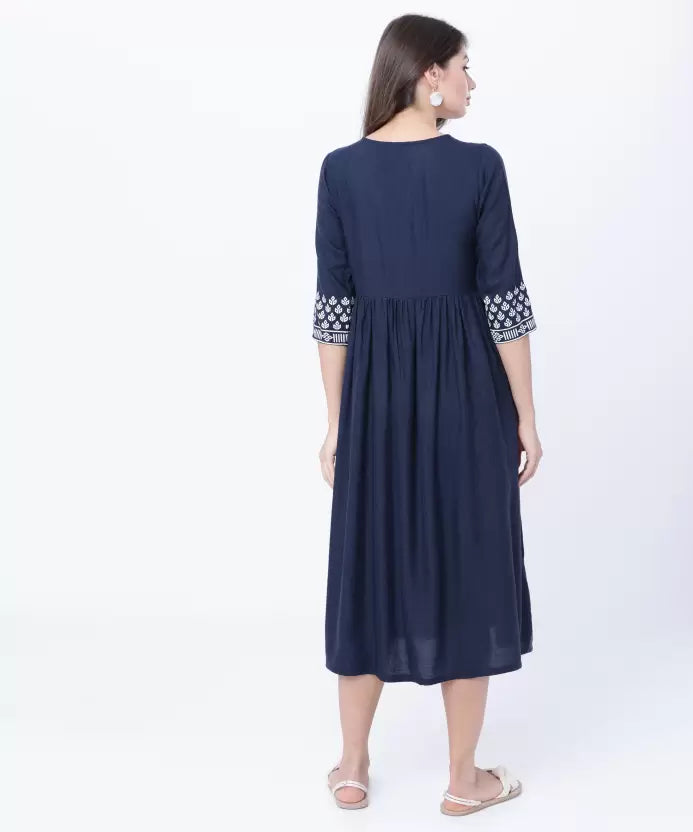Women Fit and Flare Blue Dress