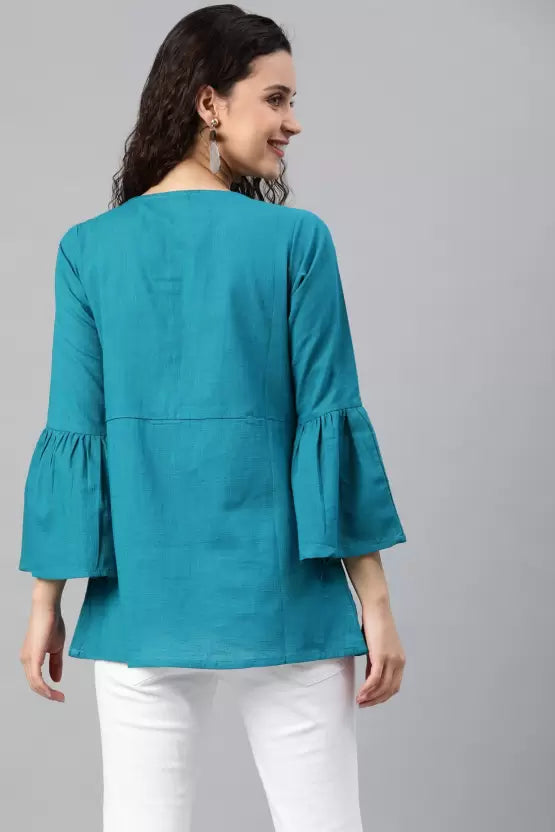 Casual Bell Sleeves Solid Women Top