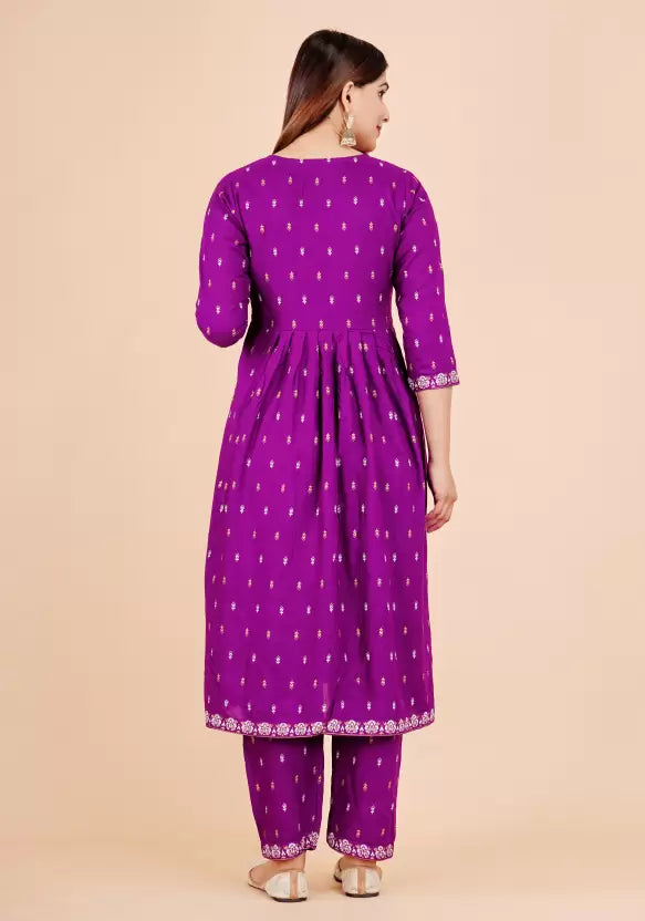 Women Purple Viscose Rayon Kurta and Pant Set