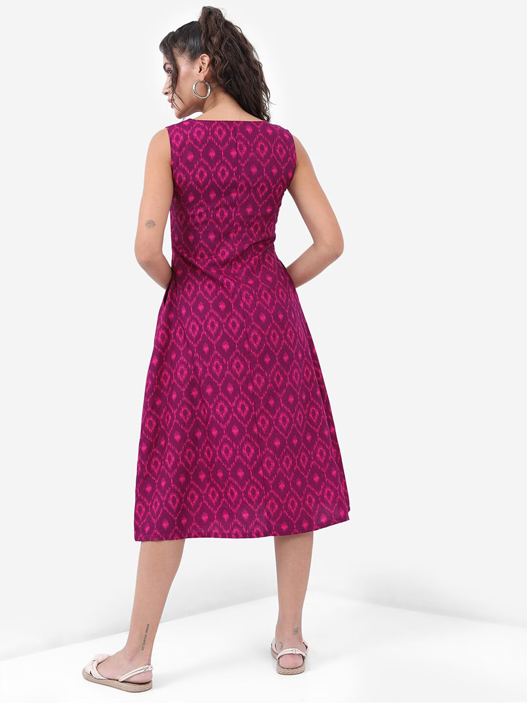 Purple Tribal Printed A-Line Midi Dress