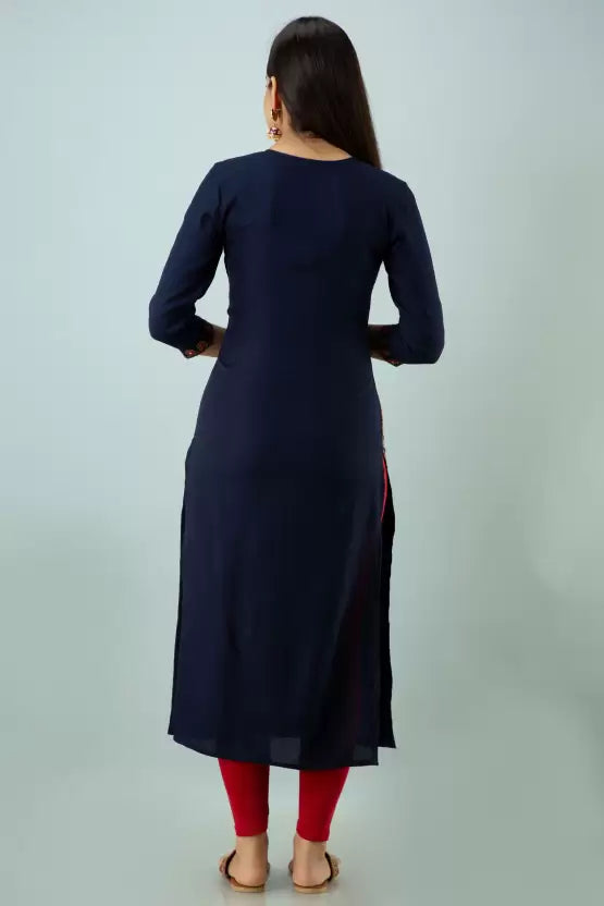 Women Embroidered Viscose Rayon Straight Kurta