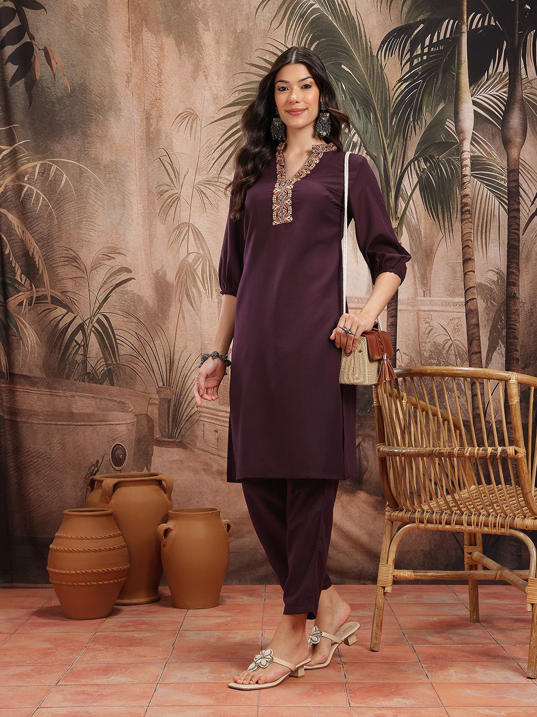 Thread Work Kurta with Trousers - Amy's Cart