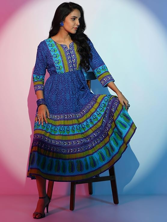 Printed Layered Fit & Flare Midi Dress