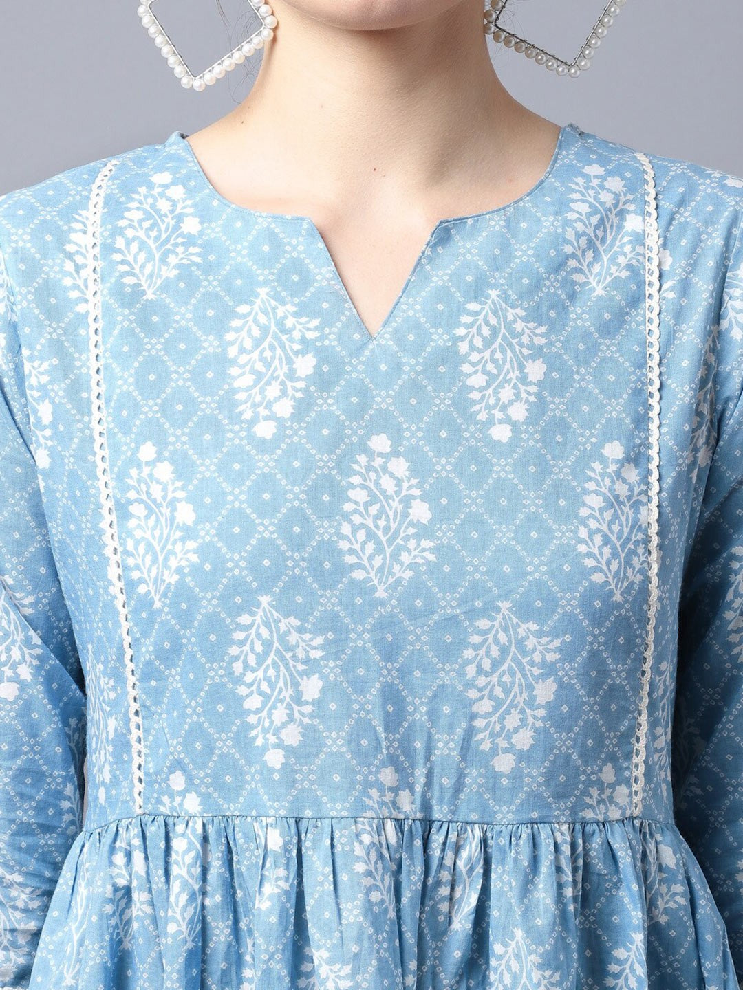 Floral Print Gathered Fit & Flare Pure Cotton Dress