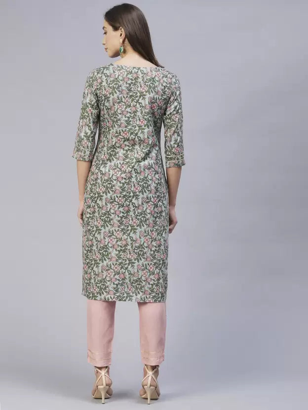 Women Floral Pure Cotton Kurta Pant Set