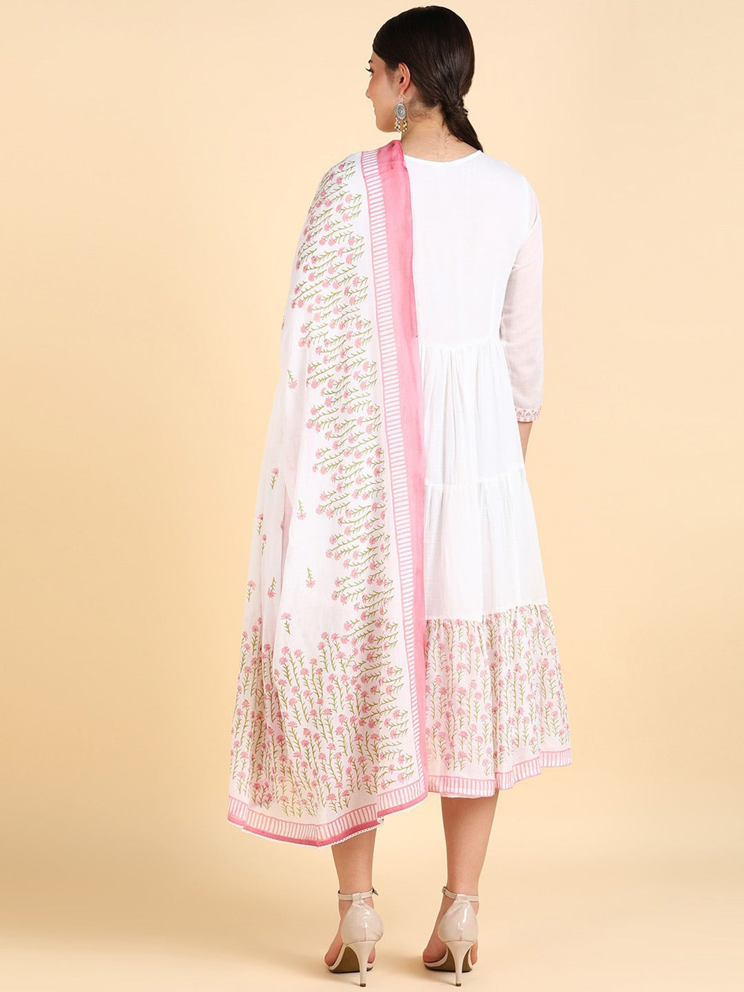 Ethnic Motifs Embroidered Fit & Flared Ethnic Dress With Dupatta