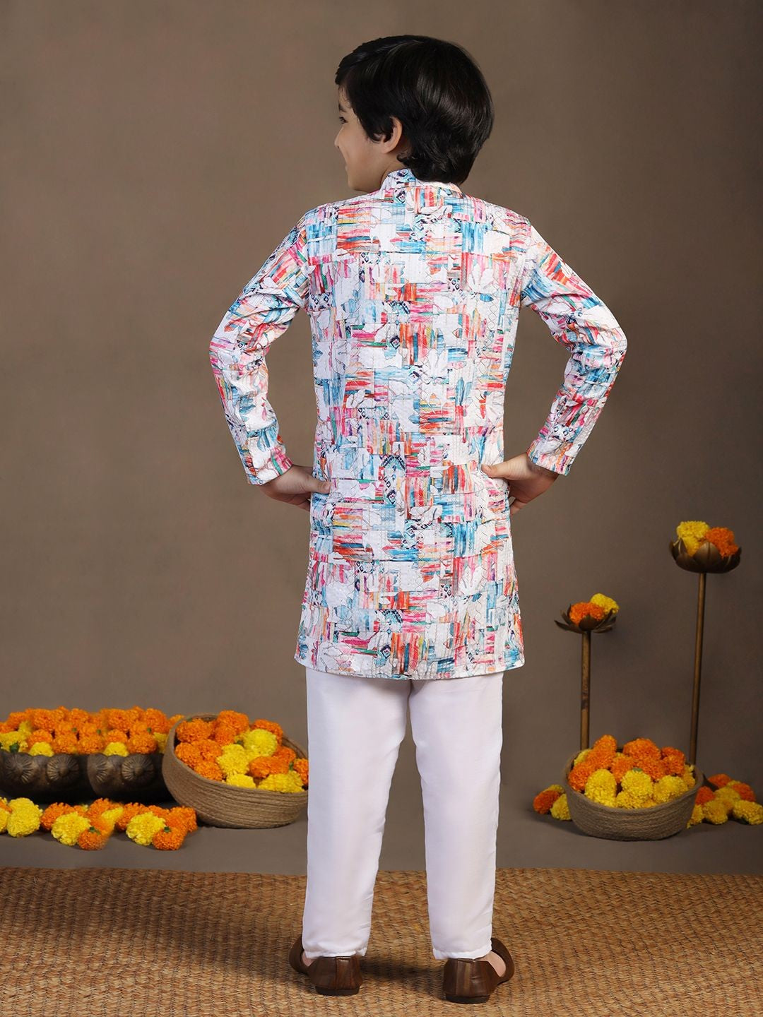 Boys Floral Printed Regular Kurta with Pyjamas