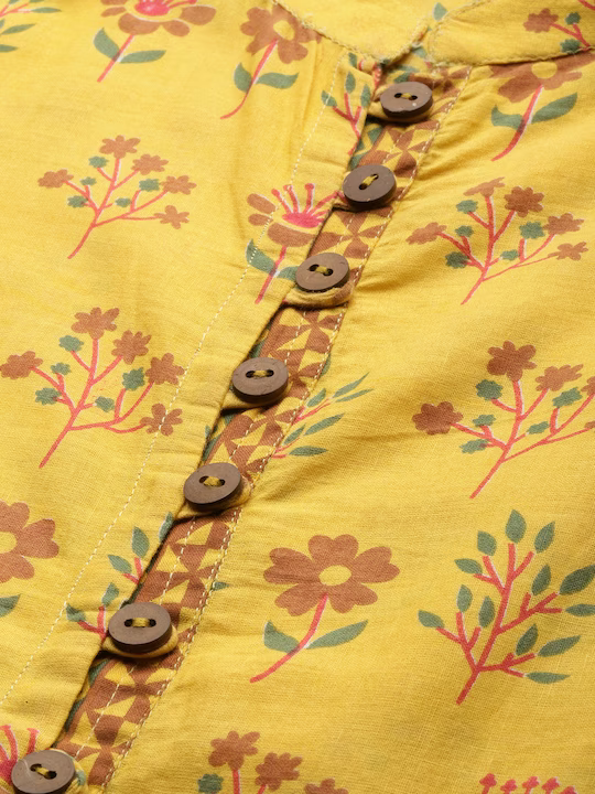 Women Yellow Pure Cotton Printed Kurta with Palazzos & Dupatta