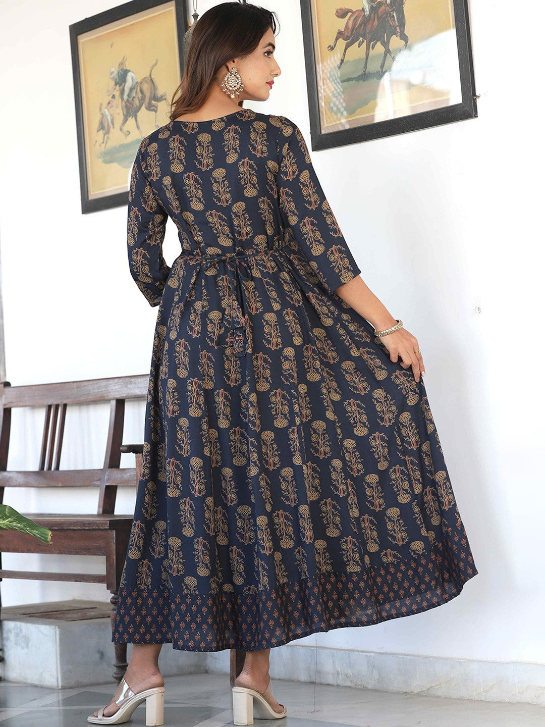 Ethnic Motifs Printed Round Neck Anarkali Kurta
