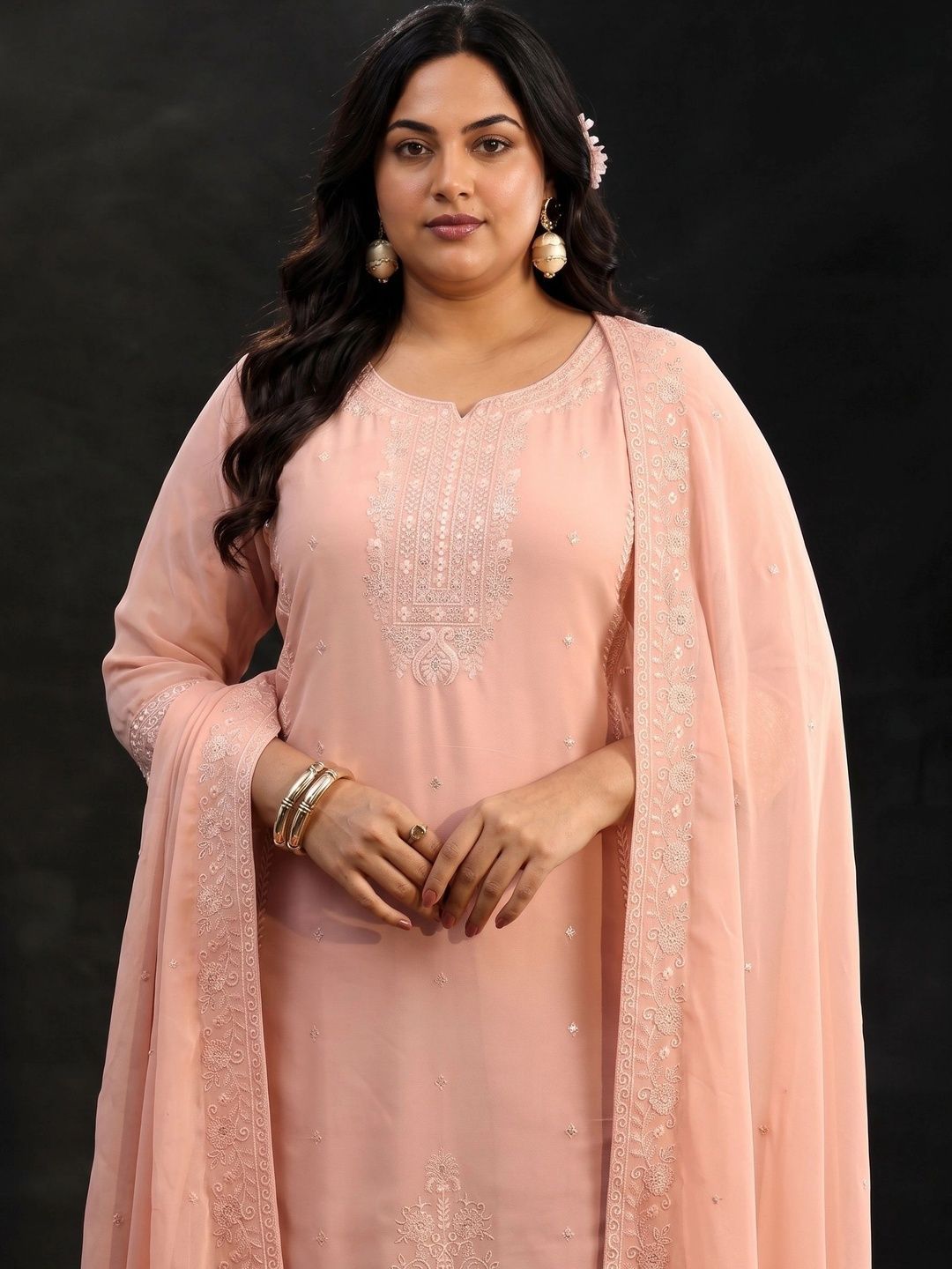 Women Ethnic Motifs Embroidered Regular Thread Work Kurta with Trousers & With Dupatta