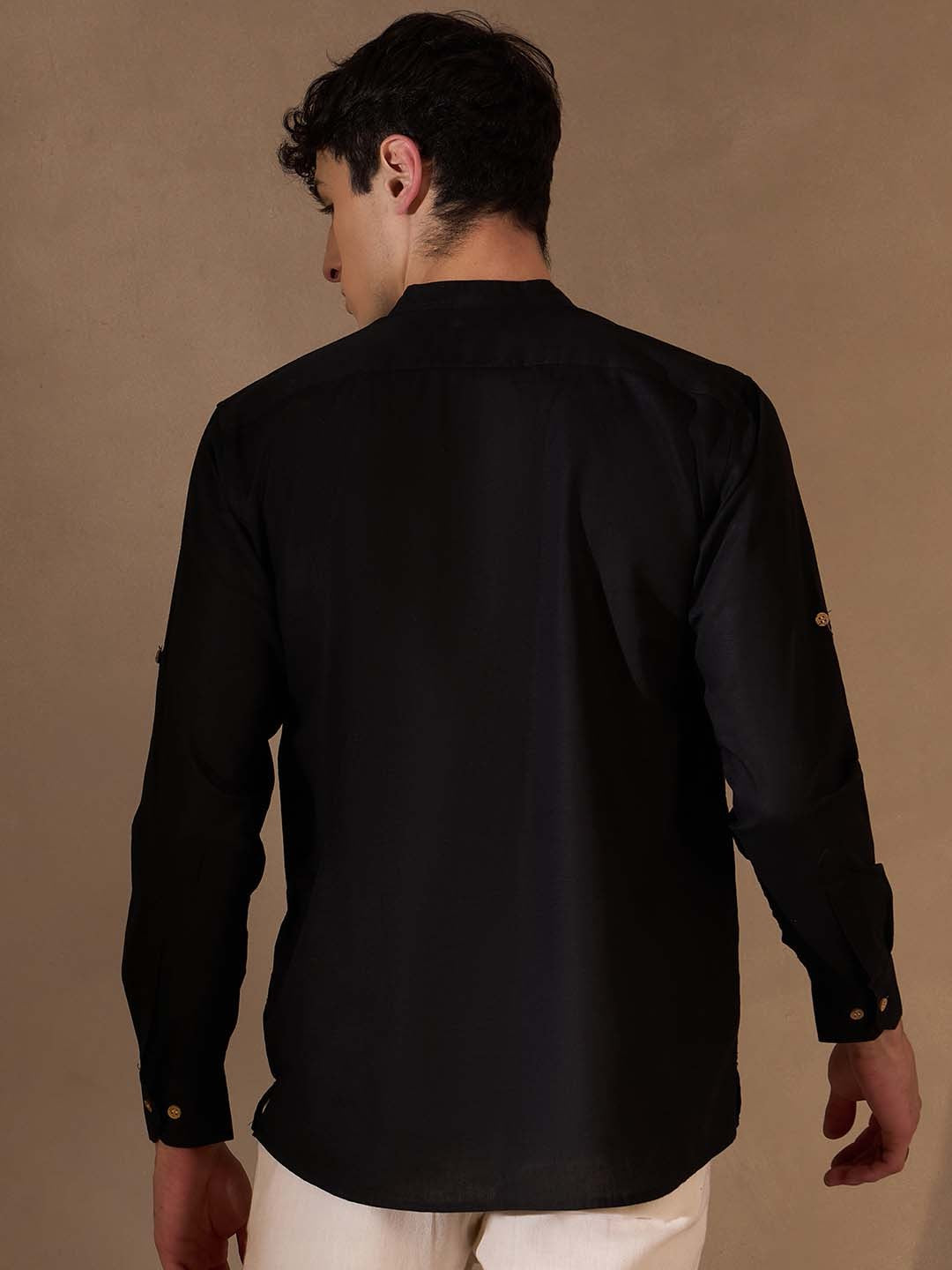 Men Black Cotton Kurta