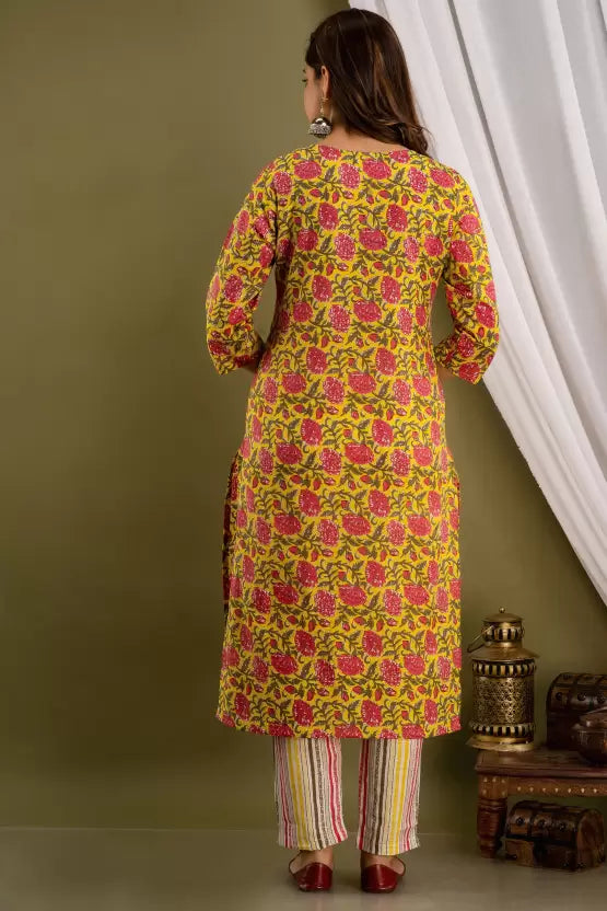 Women Pure Cotton Kurta Pant Dupatta Set (Multicolor)