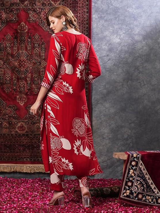 Women Red Kurta with Pant