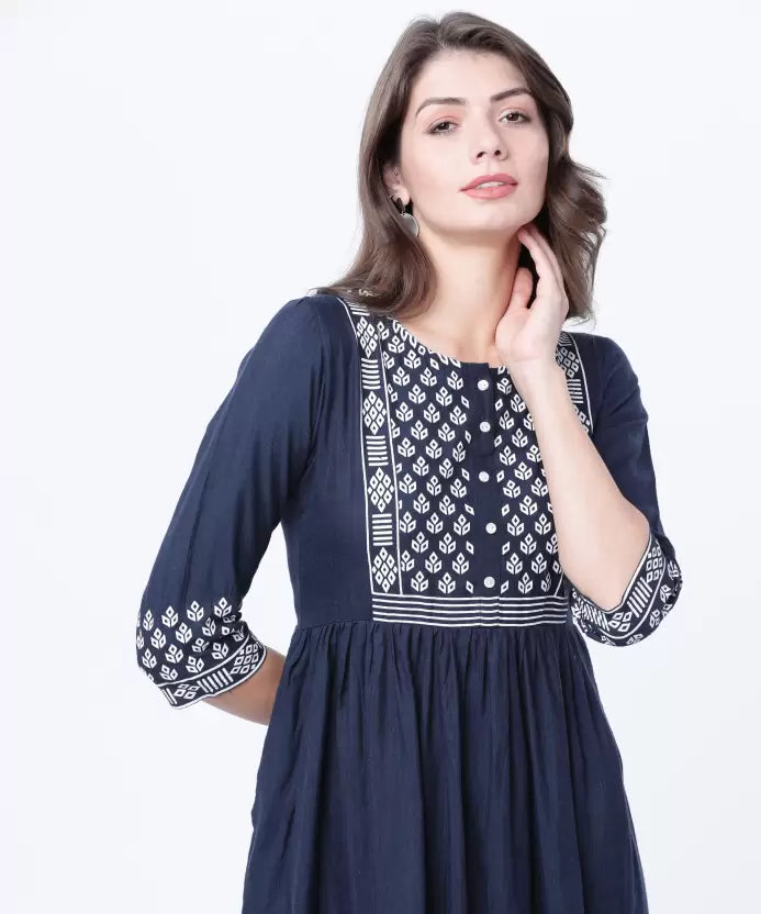 Women Fit and Flare Blue Dress