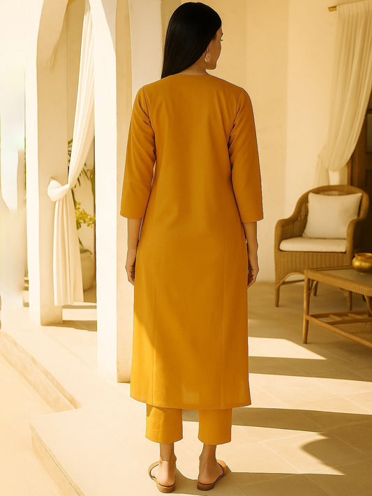 V-Neck Pure Cotton Straight Kurta with Trousers
