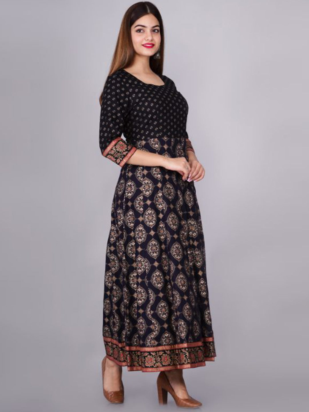 Ethnic Motifs Printed Maxi Fit and Flare Ethnic Dress