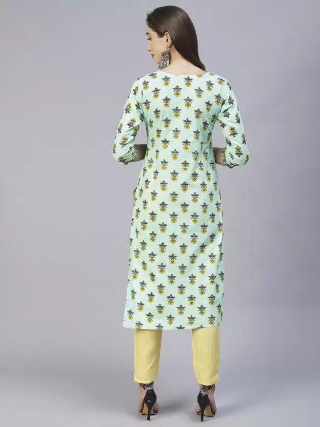 Women Green Pure Cotton Kurta Pant Set