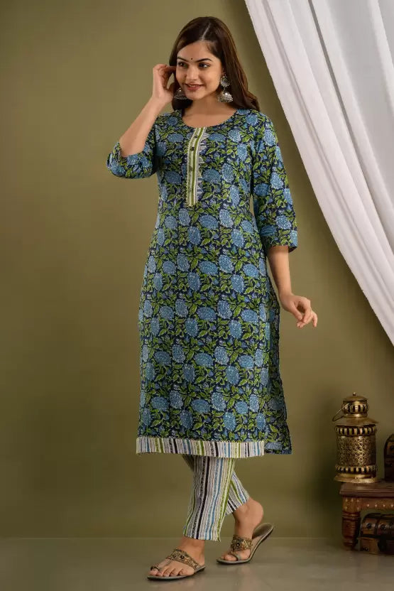 Women Pure Cotton Kurta Pant Dupatta Set (Multicolor)