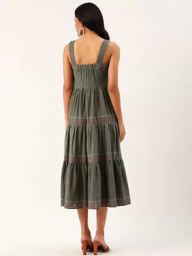 Women A-line Dark Green Dress