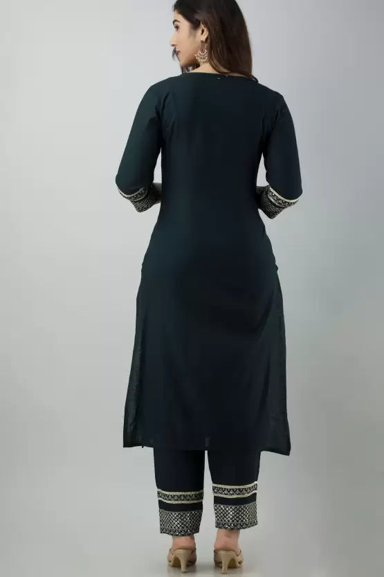 Women Viscose Rayon Teal Blue Kurta and Palazzo Set