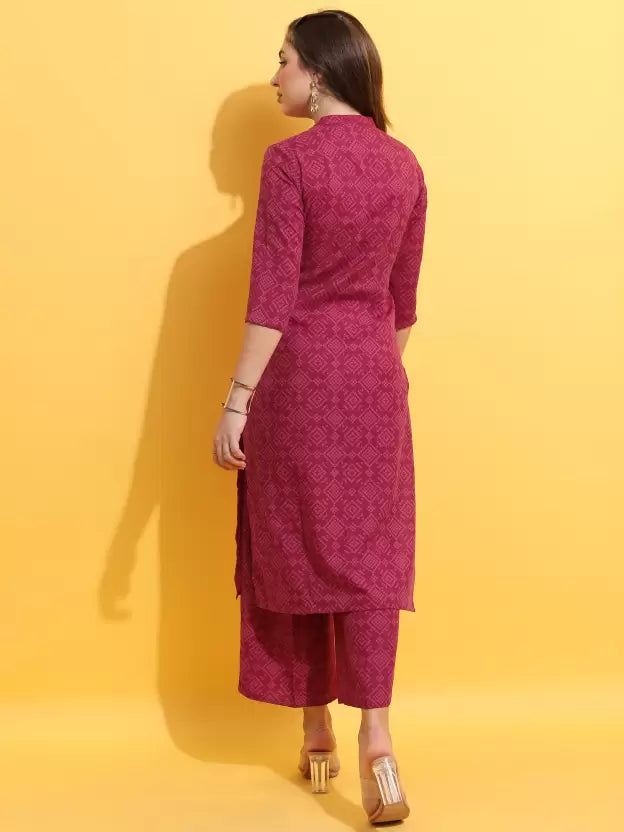 Maroon High-Neck Kurta Palazzo set