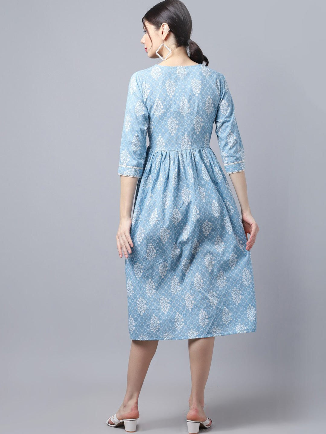 Floral Print Gathered Fit & Flare Pure Cotton Dress