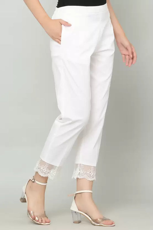 Women Regular Fit White Polycotton Trousers