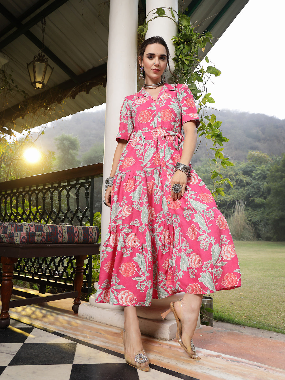 Women Fit and Flare Pink Dress – Amy's Cart
