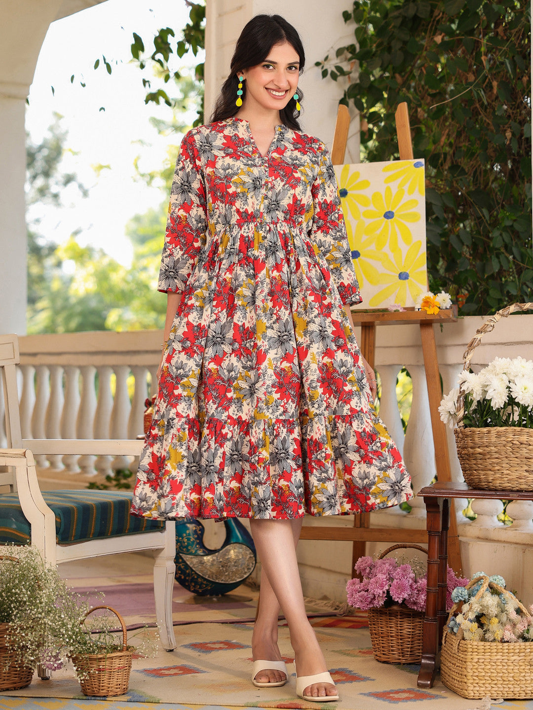 Women Fit and Flare Multicolor Below Knee Dress Amy's Cart Women Fit and Flare Multicolor Below Knee Dress Amy's Cart