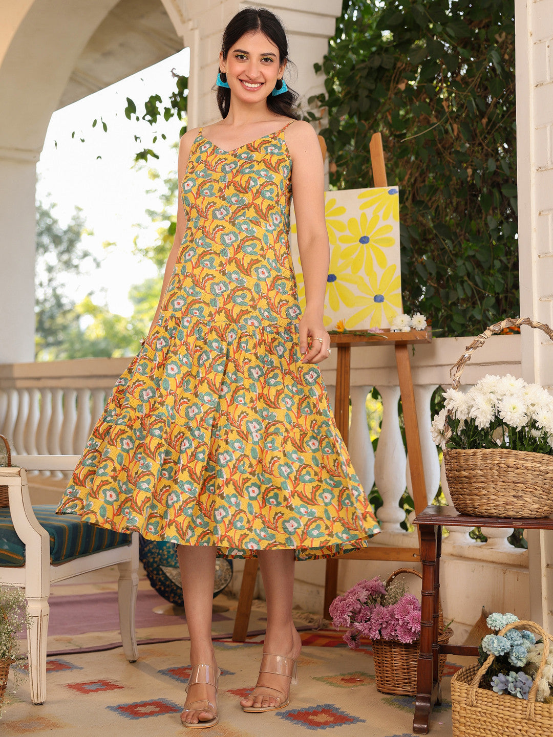Women A-line Yellow Midi/Calf Length Dress Amy's Cart Women A-line Yellow Midi/Calf Length Dress Amy's Cart