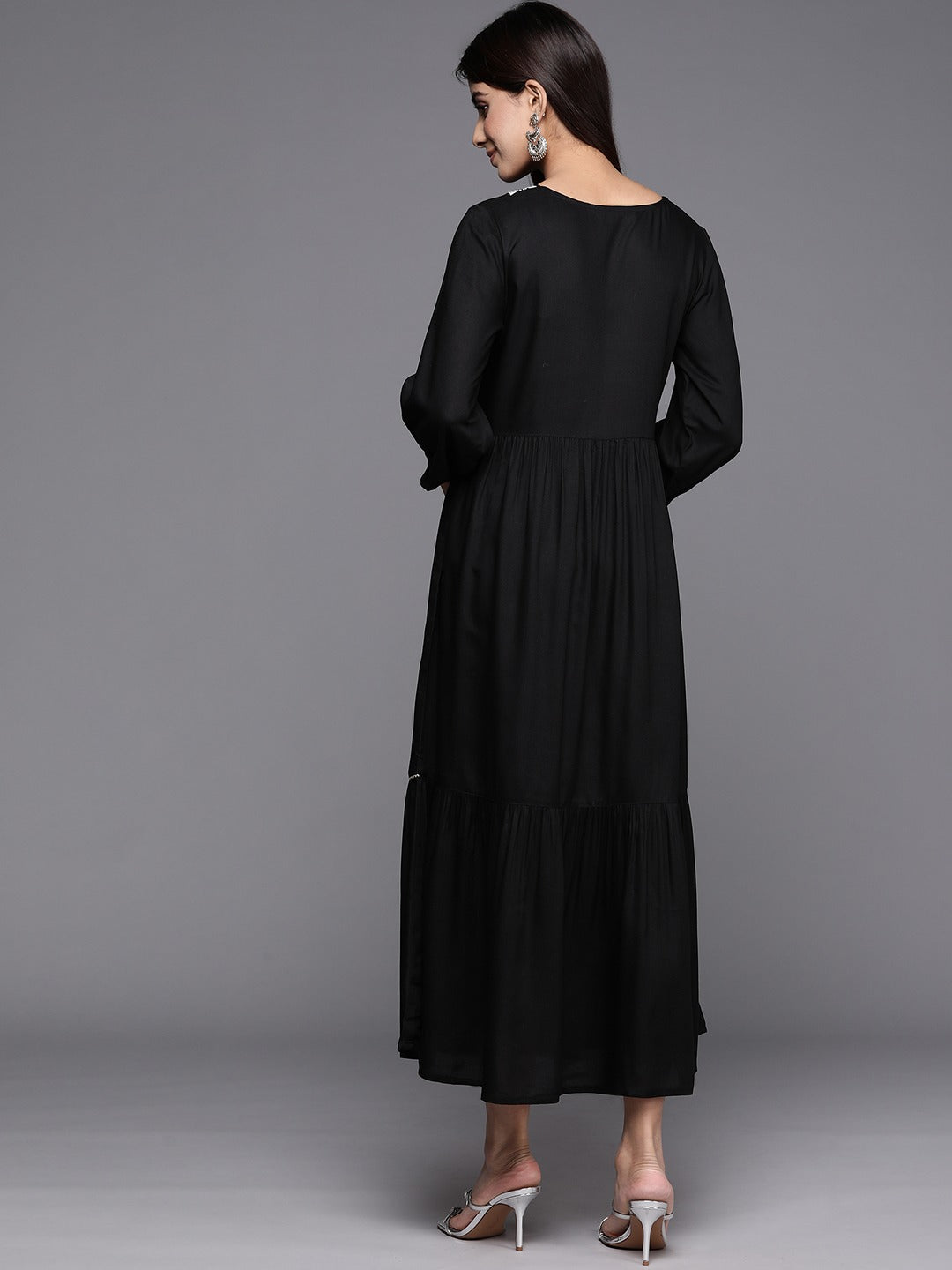 Ethnic Motifs Embroidered Puff Sleeve A-Line Ethnic Dress