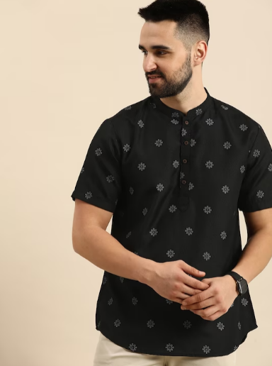 Mandarin Collar Ethnic Motifs Printed Short Kurta