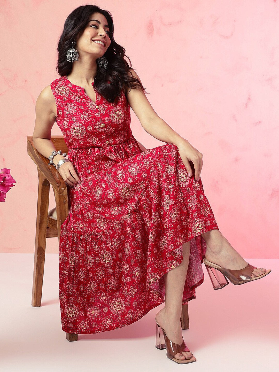 Printed Fit & Flared Midi Dress