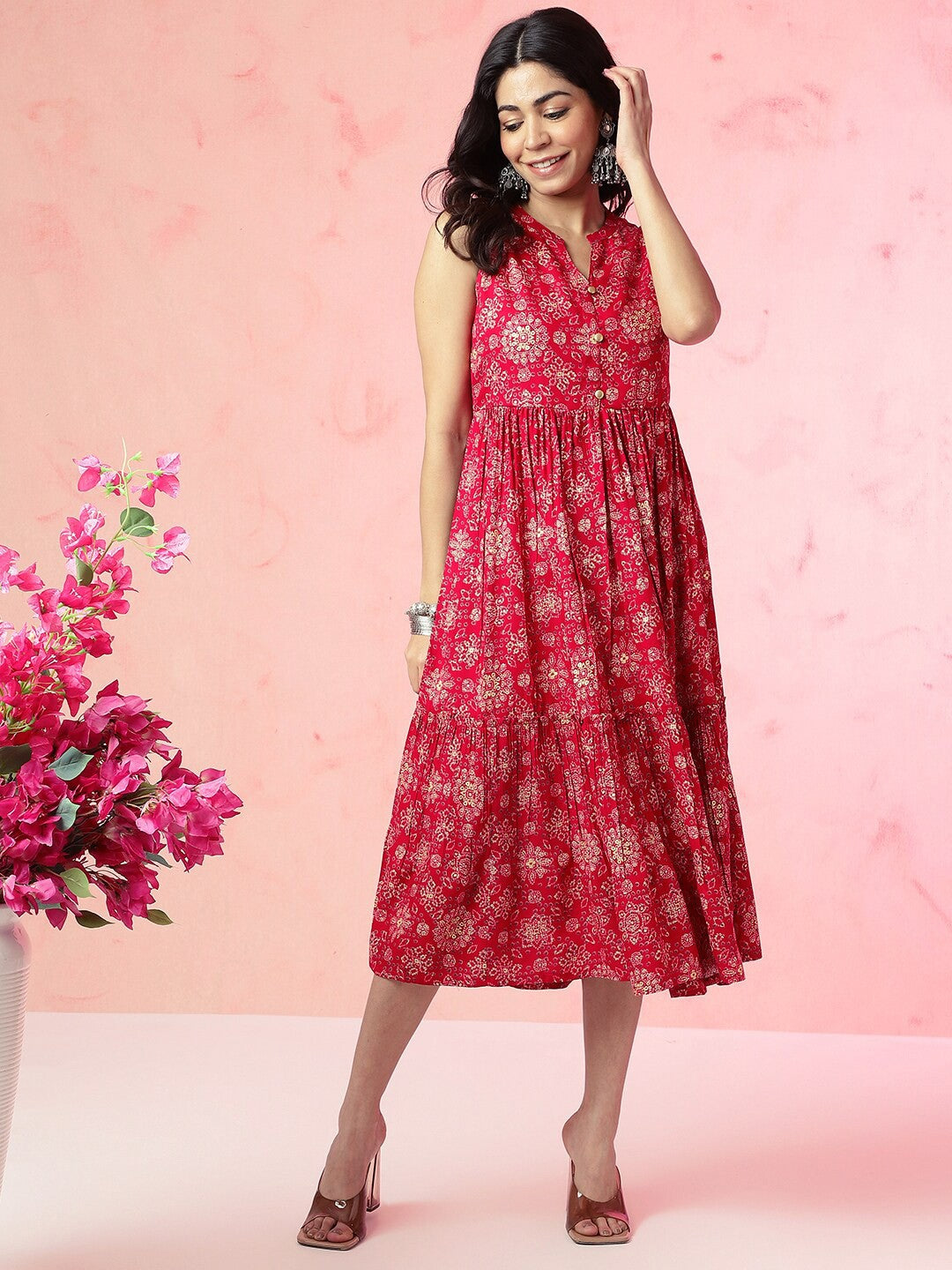 Printed Fit & Flared Midi Dress