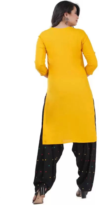 Mirror Work Yellow Kurta and Black Patiala with Black Dupatta Embroidered Kurta, Patiala & Dupatta