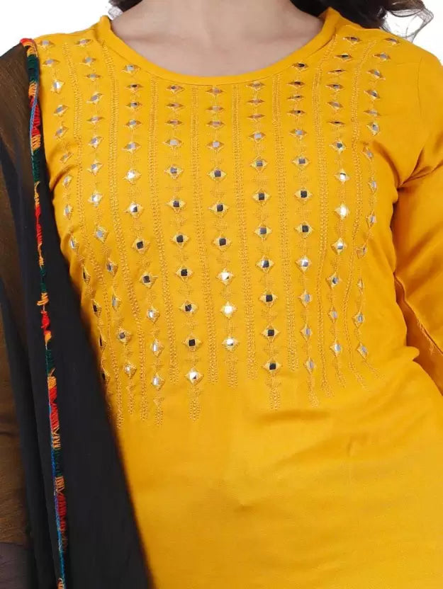 Mirror Work Yellow Kurta and Black Patiala with Black Dupatta Embroidered Kurta, Patiala & Dupatta